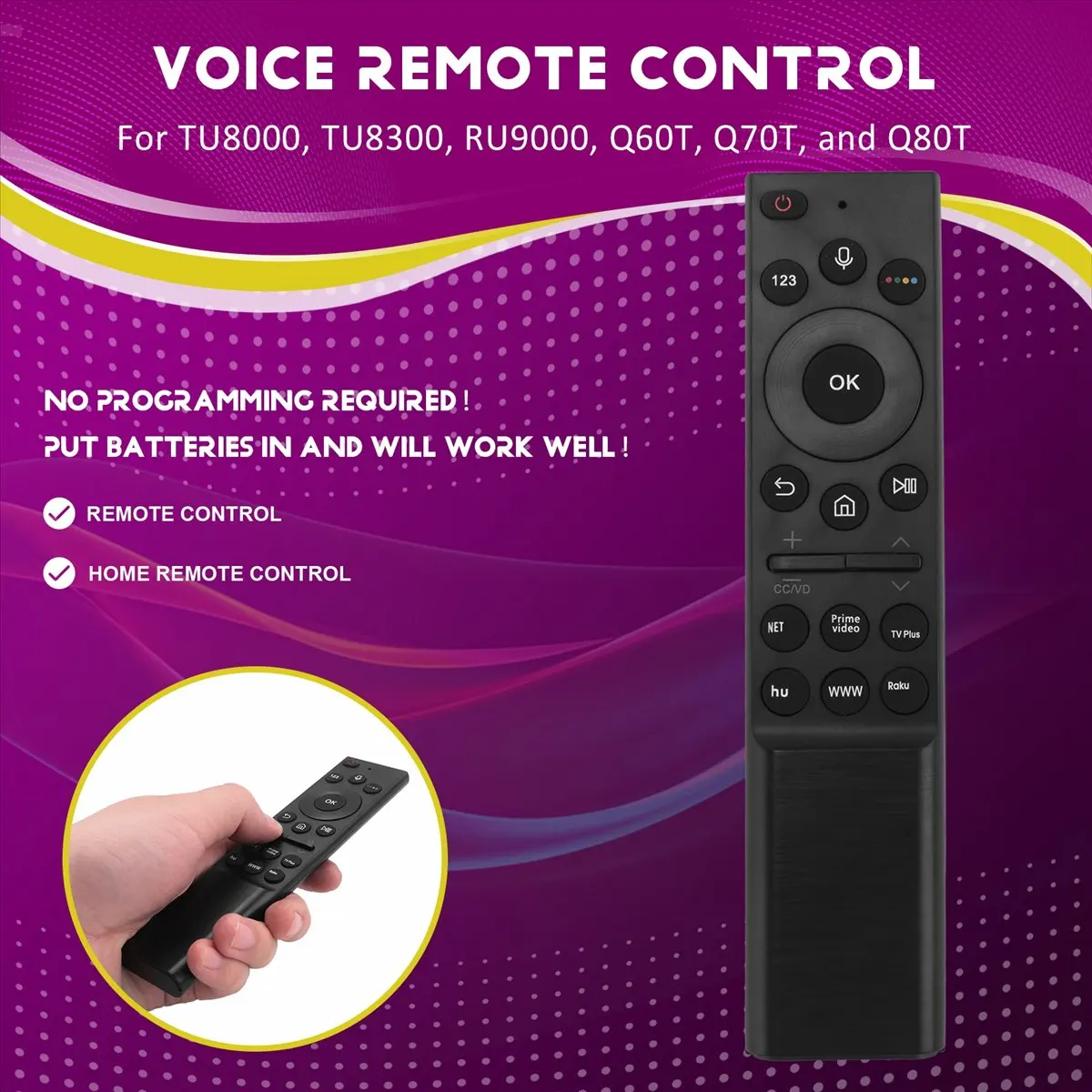 (A26M) Control Remoto por Voz RM-G2500 V1 para Televisores Samsung - para los Modelos TU8000, TU8300, RU9000, Q60T, Q70T, Q80T
