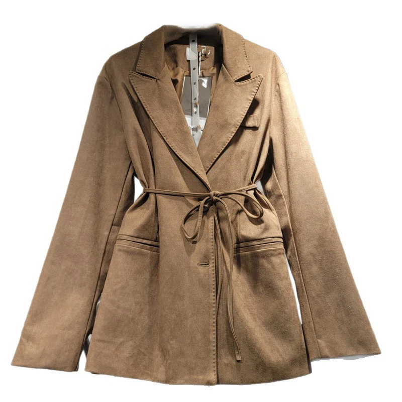 WTHT 패션 여성 붕대 라펠 디자인 솔리드 컬러 코트 트렌디 2025 가을 긴팔 턴다운 칼라 재킷 여성 1LS2365