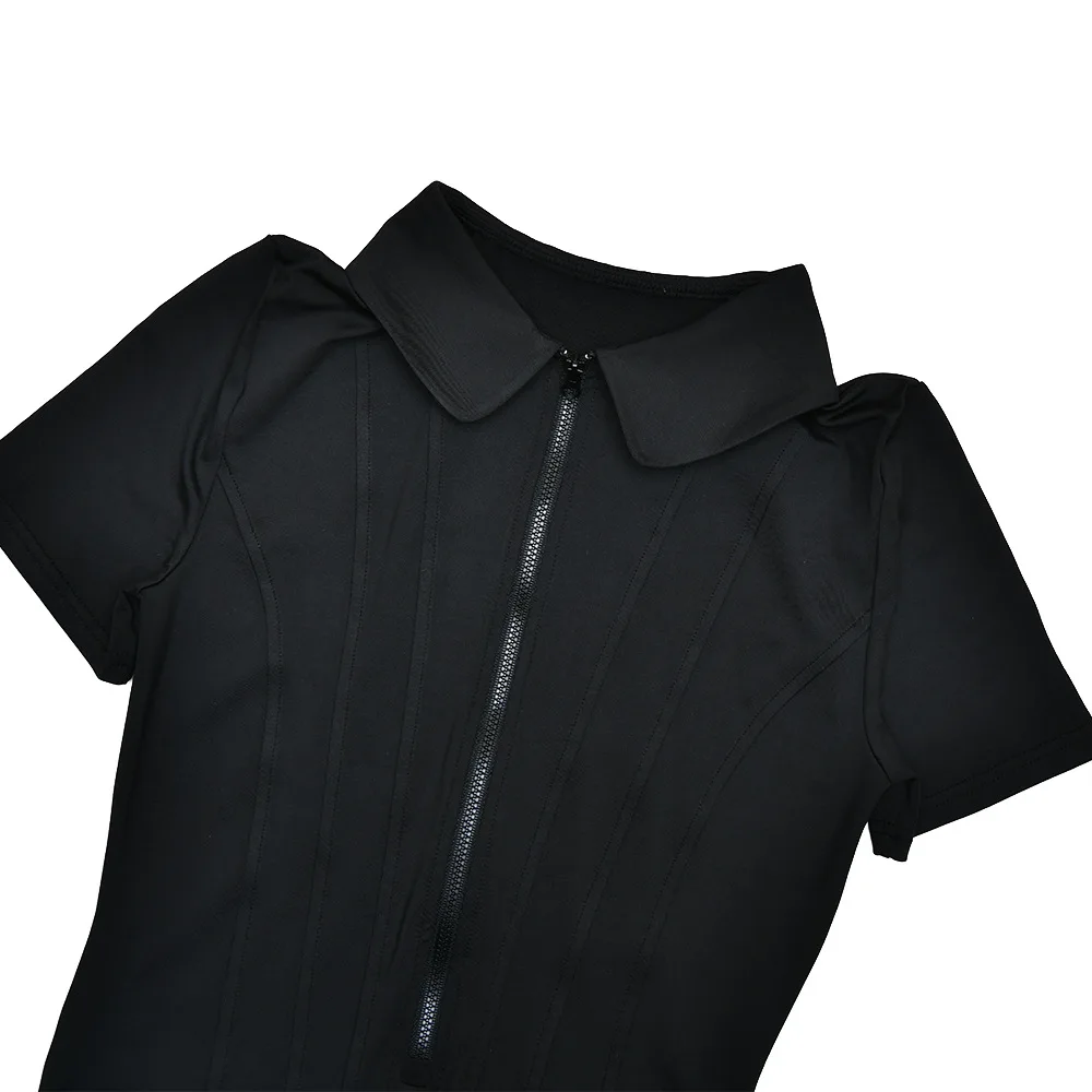 Modischer Plissee-Jumpsuit für Damen, Eleganter Kurzarm-Bodycon mit Reißverschluss und Revers, Sommerliche Alltags- und Streetwear – Detail 38