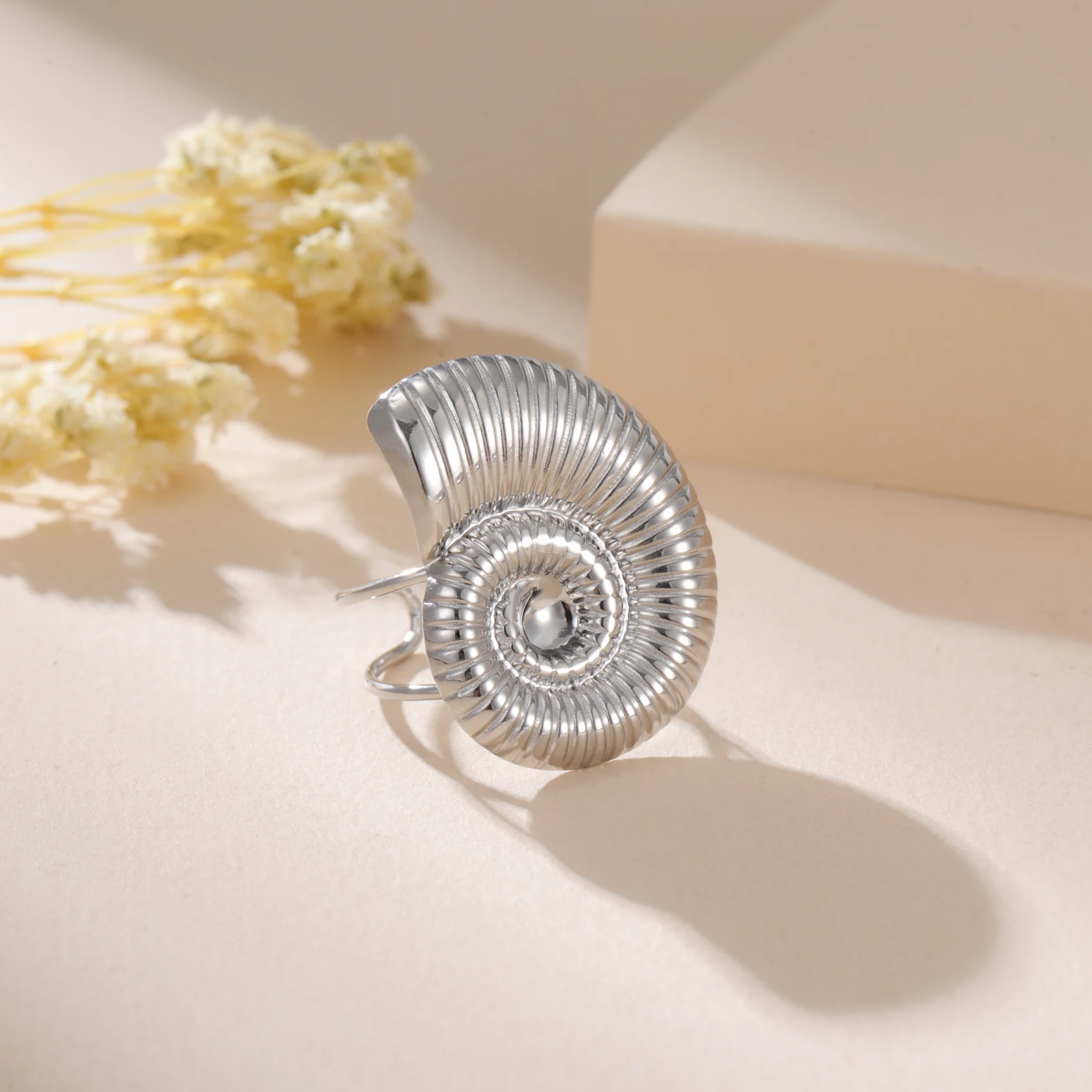 Cazador Verstellbare Übertriebene Muschelringe für Frauen Edelstahl Spiral Offene Fingerringe Schmuck 2025 Trend Großhandel