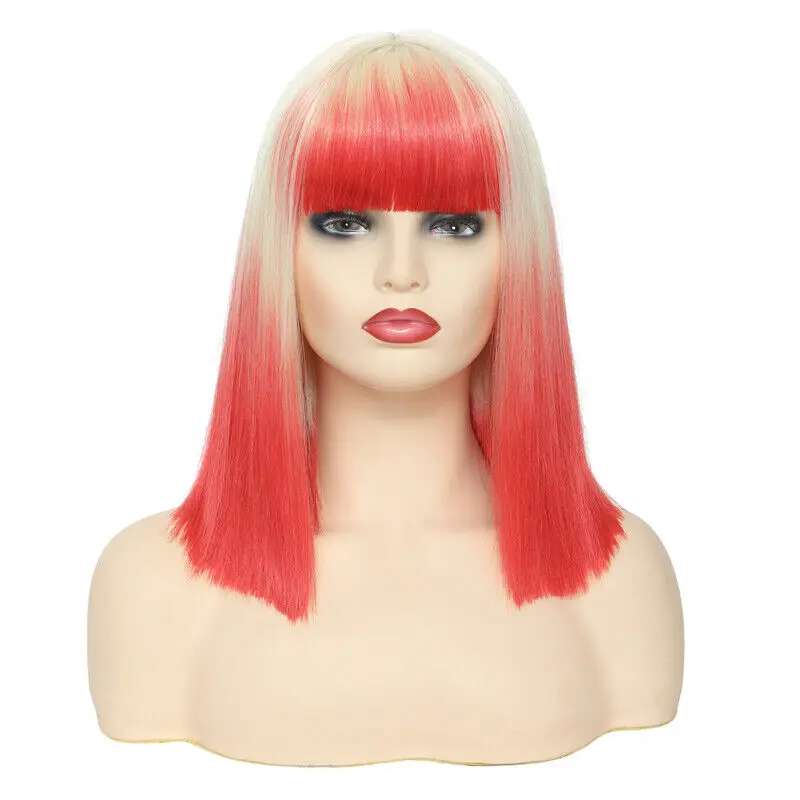 Women Multicolor  Long Straight Hair Wig Synthetic Party Full Wigs