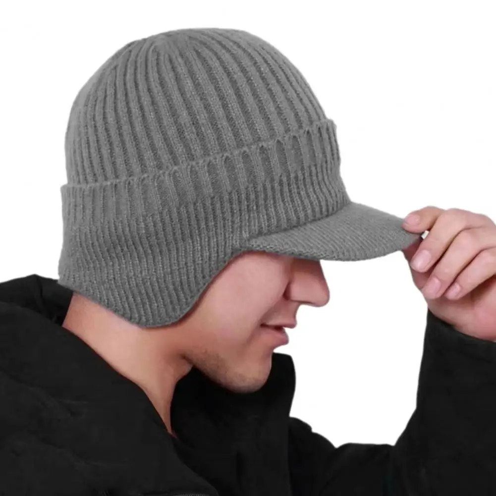 

Knit Warm Knitted Ear Hat with Long Brim Anti slip Design for Outdoor Activities Gift for Father Grandfather Unisex