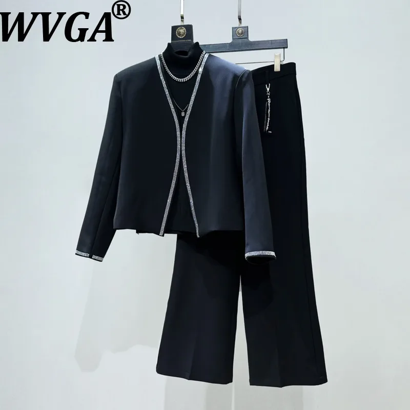 

WVGA мужской весенний новый модный короткий пиджак без воротника с бриллиантами, шикарный нишевый повседневный прямой костюм, брюки, комплекты из двух предметов W18257