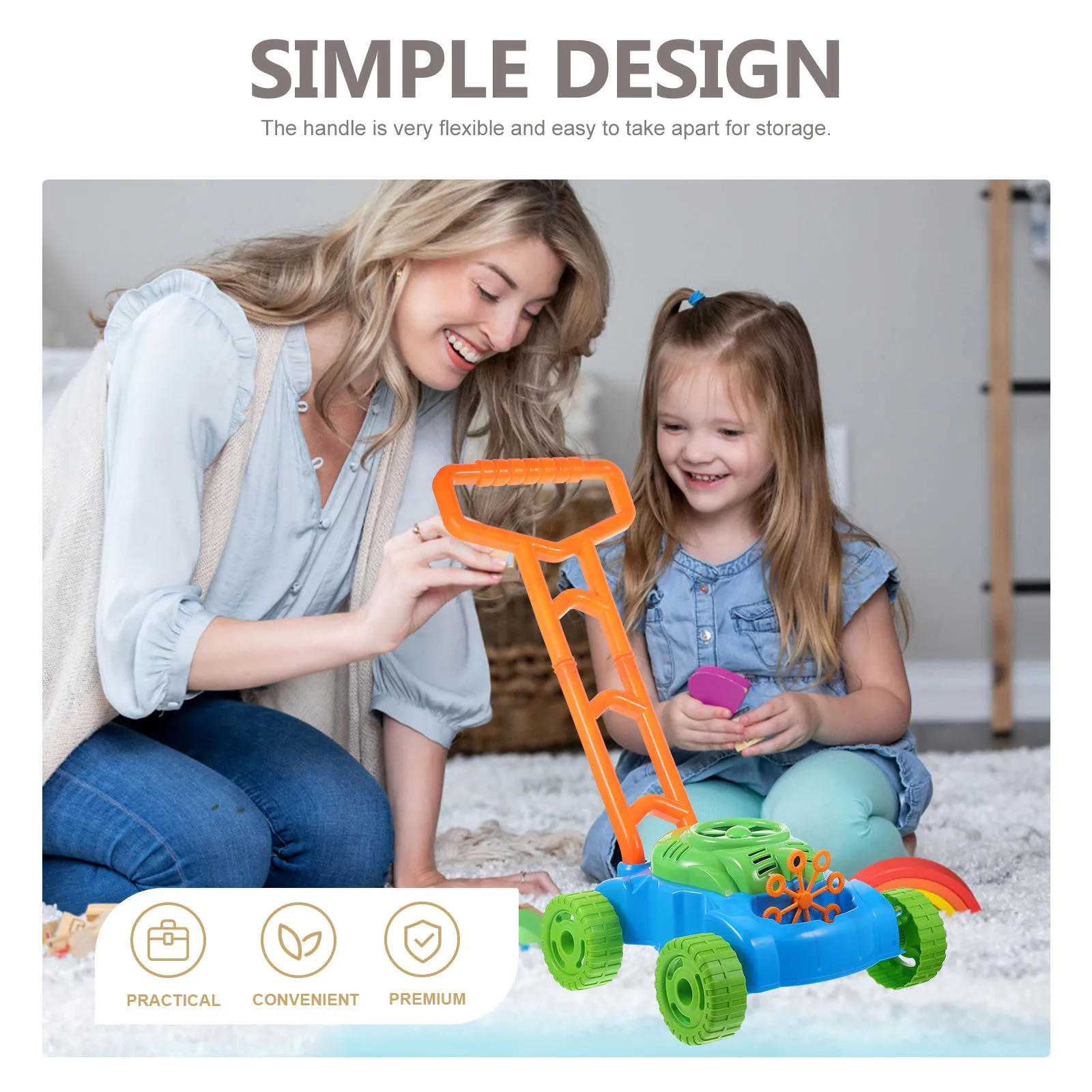 Tosaerba da 1 pezzo per tosaerba, macchina per bolle per bambini Macchina automatica colorata per soffiare bolle Giochi di finzione all'aperto Push No