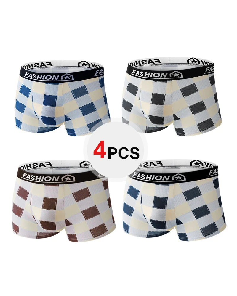 

4 Pack Europe And America Size MEN'S FASHION Sexy Boxer Underwear Antibacterial Breathable MEN'S Shorts Underwear