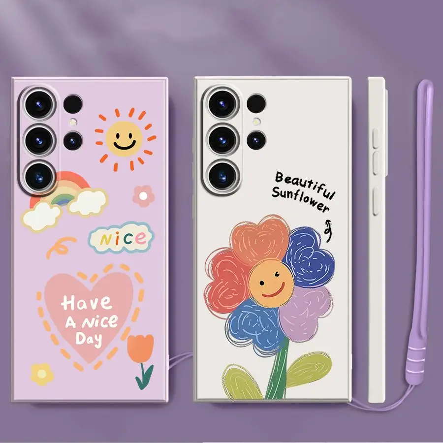 Phone Cover Case for Samsung Galaxy S26 S21 Plus S23 S20 FE S22 Note 20 10 Ultra S25Edge S24 Ultra Sunflower Smiley Face