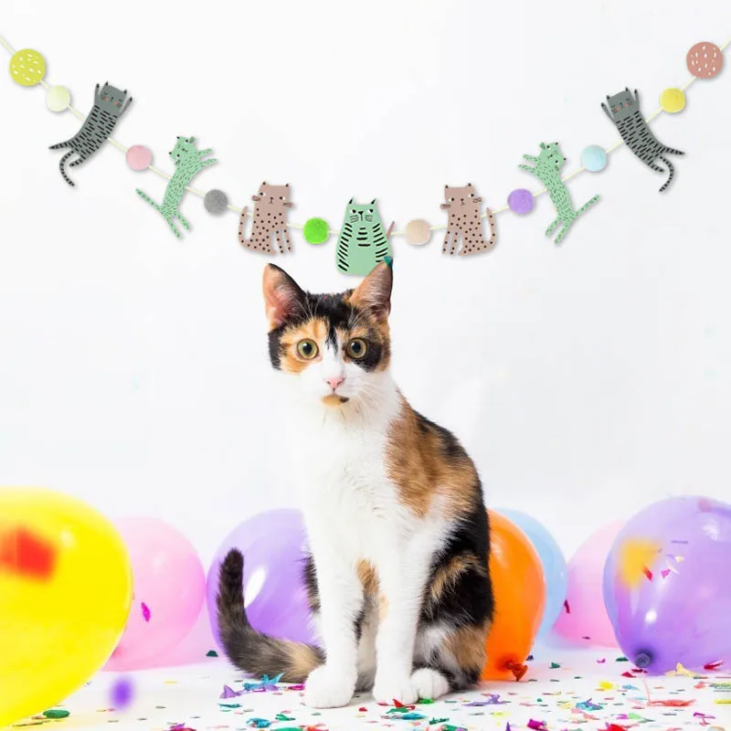 1 Set Lovely Cat Dog Design Paper Banner Bunting Pet Birthday Party Decoration Garland For Baby Shower Kids Birthday Favor Decor