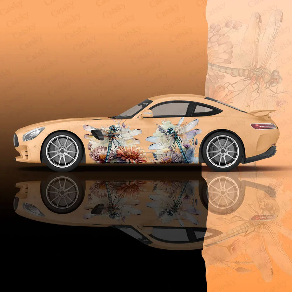 

Dragonflies and Flowers Car Body Sticker Itasha Vinyl Car Side Decal Sticker Body Sticker Car Decor Sticker Car Protective Film