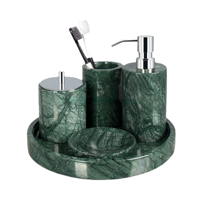 Luxury Amenities Sets Green Accessories Scene wild Natural stone Five-piece Bathroom Set