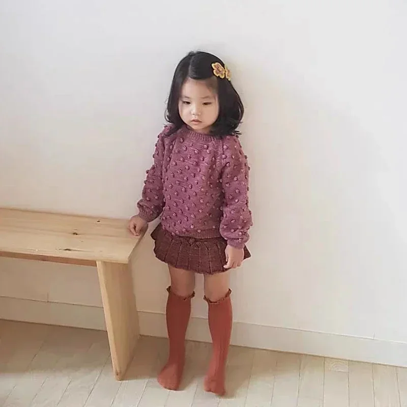 Fashion Girls Sweater Popcorn Chunky Cable Baby Girls Clothes Toddler Kids Knit Pullover Tops Dress Autumn Baby Outerwear