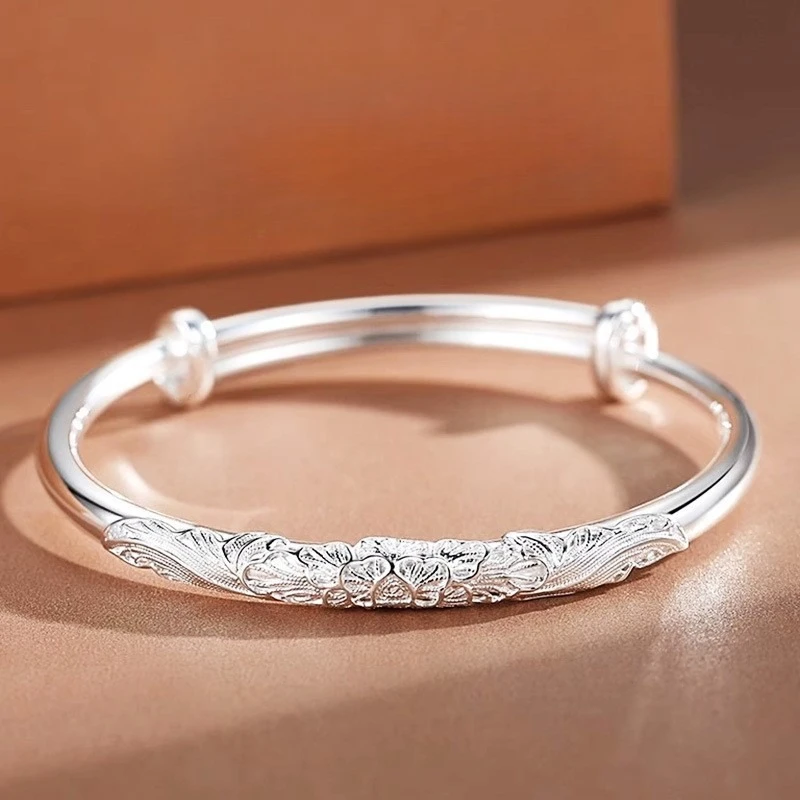 Hot Sale Fashion 925 Sterling Silver Round Bracelet Bangles Trendy Simple Big Bangle for Women Jewelry Gift