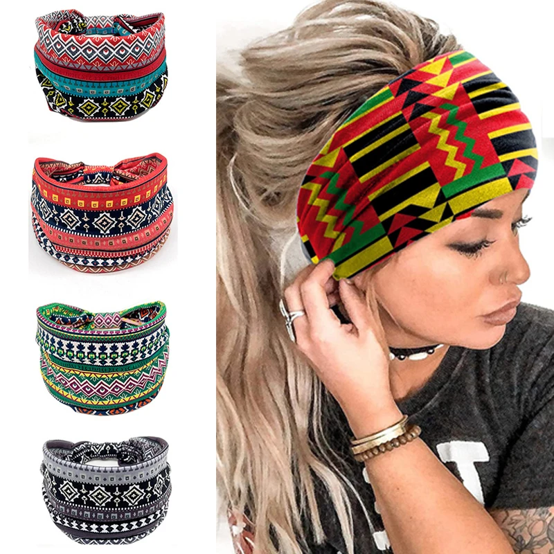 Women Elastic Hair Band Satin Lined Bows Turban Headwrap Knotted Style Hairbands African Pattern Print Headband Hair Accessories