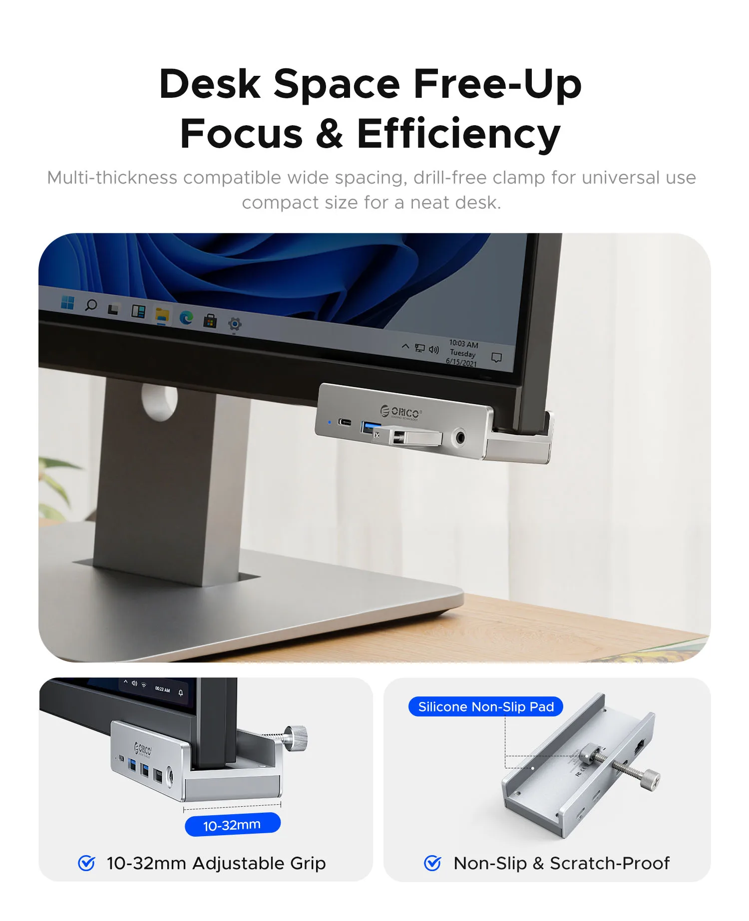 ORICO 8 in 1 High Speed Data Transmission Aluminum Clip on HUB External Power Supply for MAC OS PC Desktop with TF Card Slot