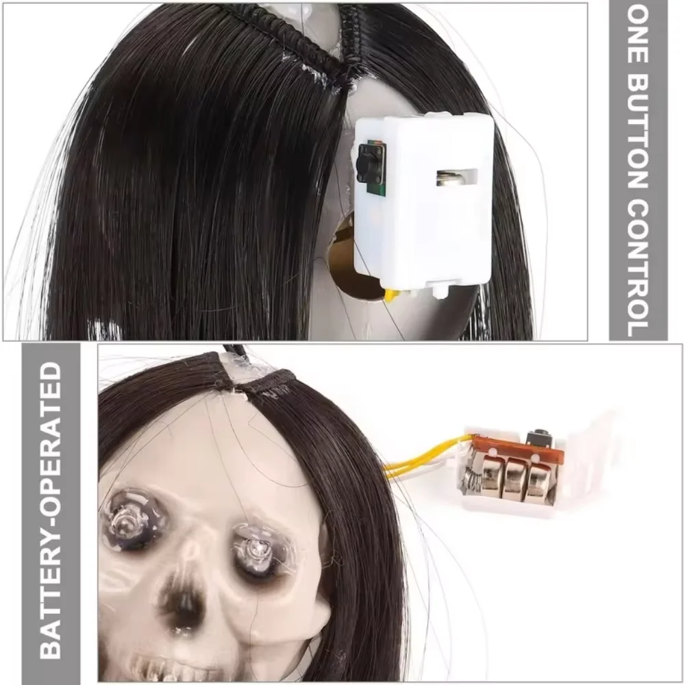 قلادة جمجمة رعب للهالياس ، اصطياد الشعر العين ، رأس شبح الشعر الطويل ، ديكور المنزل المسكون ، الدعائم