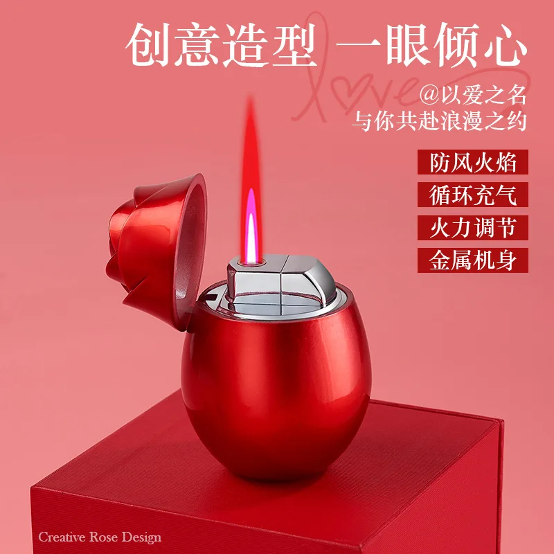2026 rose shape romantic gift small gift igniter high value red flame lighter Gas lighter