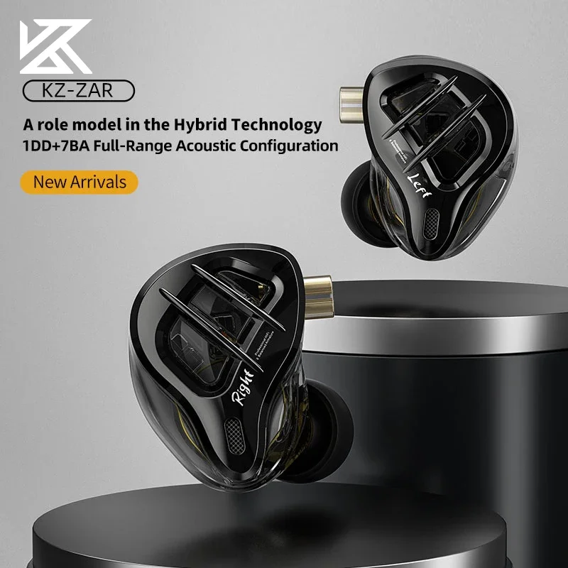 KZ ZAR 1DD+7BA in-Ear HiFi IEMs Hybrid Driver Monitor Earphone 2Pin Wired Headphone DJ Sport Headset with Detachable Cable Mic