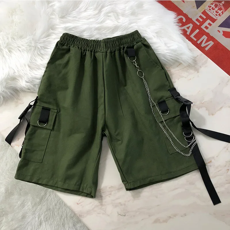 2025 Solid Men's Shorts Summer Mens Beach Shorts Ribbons Black Hip Hop Streetwear Casual Male Sportswear Shorts Homme Clothing