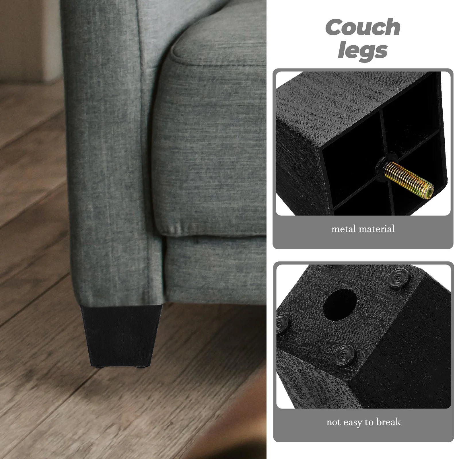 

4Pcs Furniture Legs Replacement Sofa Couch Legs Heavy Duty Square Feet Durable Metal Plastic for Cabinet Dresser