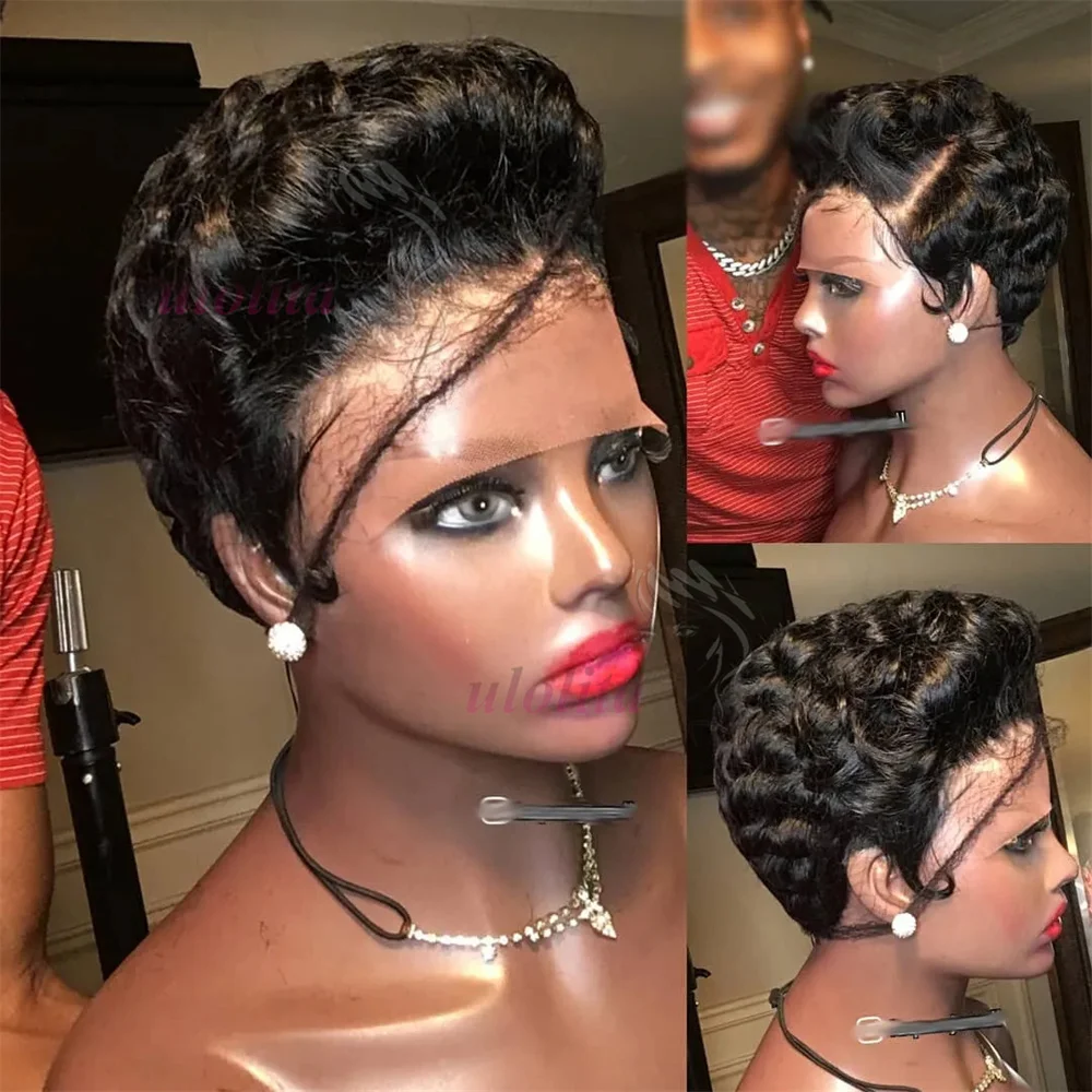 Pixie Cut Wig Malaysian Short Curly Hair Wigs Pre-Plucked Pixie Cut Curly Wig 13x4 Transparent Lace Front Wigs For Black women