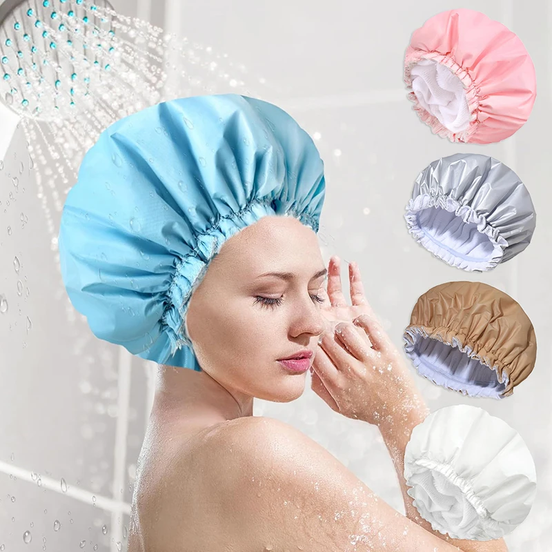 

3-In-1 Microfiber Shower Cap Reusable Large Shower Cap Women Men Double Layer Water-Absorbent Dry Hair Cap Waterproof Hair Cap