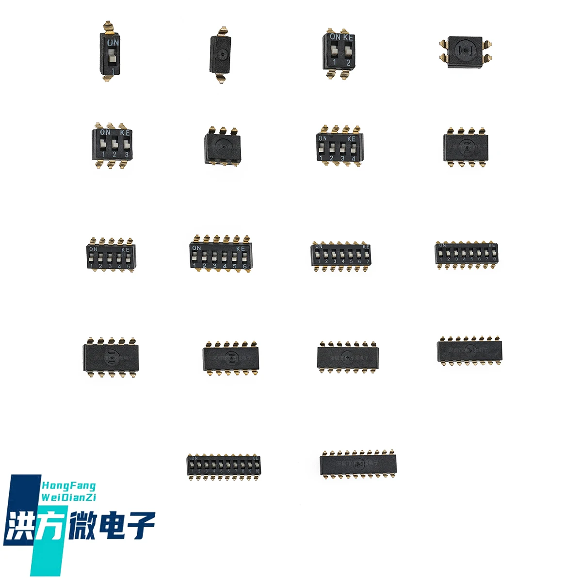 SMD 2.54 Pitch KE Original Dip Switch Flat Dial 1-10 Positions 1 2 3 4 5 6 7 8 10 2-20PIN RoHS Compliant UL94V0 1000gf P=2.54mm