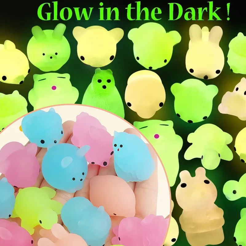 10Pcs Lovely Luminous Mochi Squishies, Mini Stress Relief Glow In The Dark Animals Kids Squeeze Toys Kawaii Funny Birthday Gifts