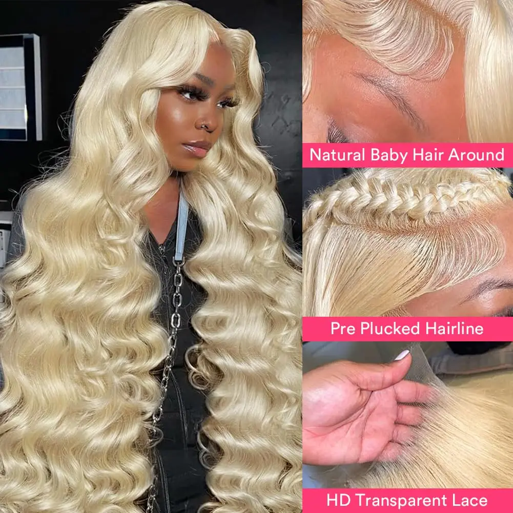 13x4 transparente Spitze Frontal Perücke blonde Körper Welle Spitze Frontal Perücke vor gezupft 613 Echthaar Perücken für Frauen 180% Dichte