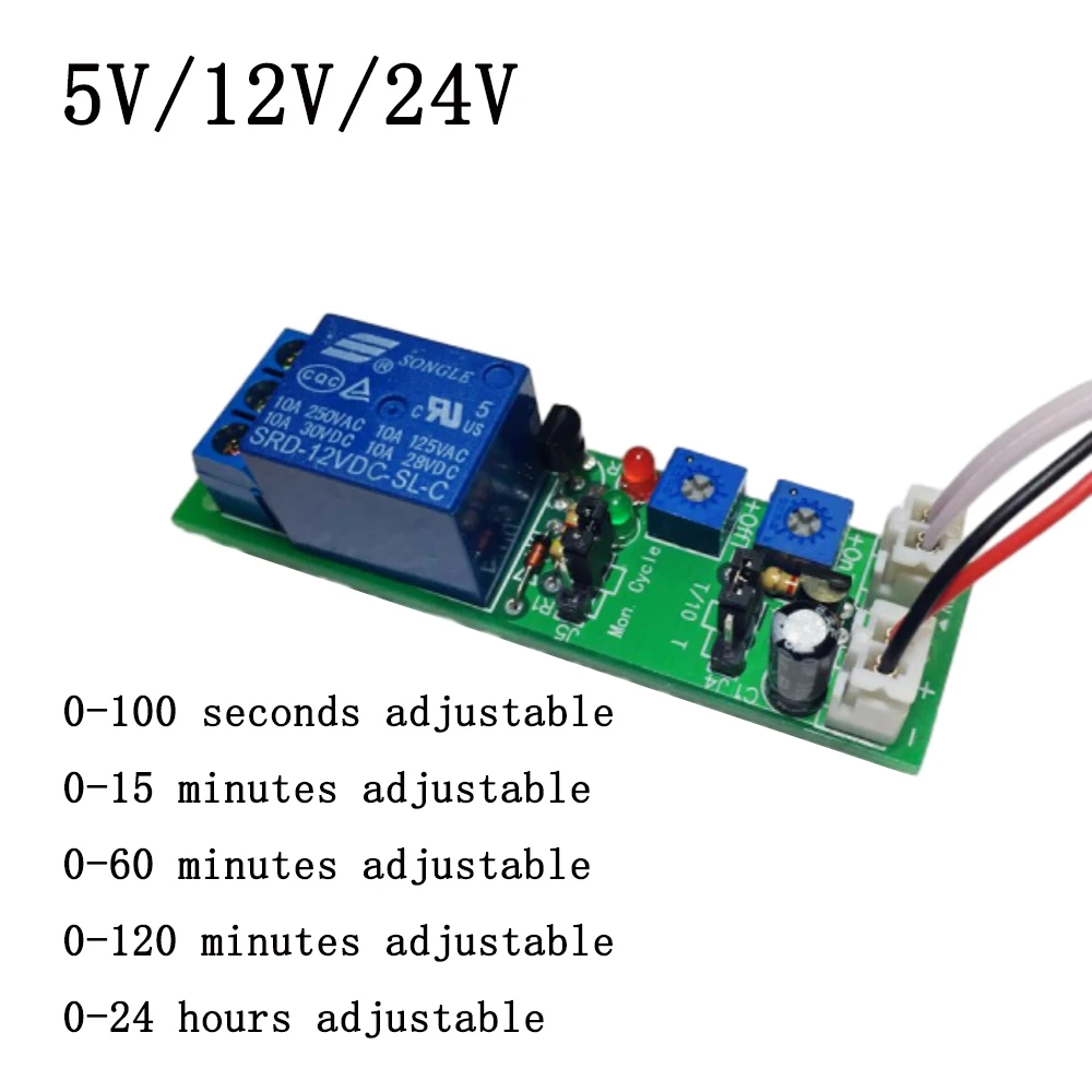 JK11S Cycle Timer Delay On/Off Relay Module 5V/12V/24V Switch Relay Board 0-100s/0-15m/0-60m/0-120m/0-24h Delay Relay Adjustable