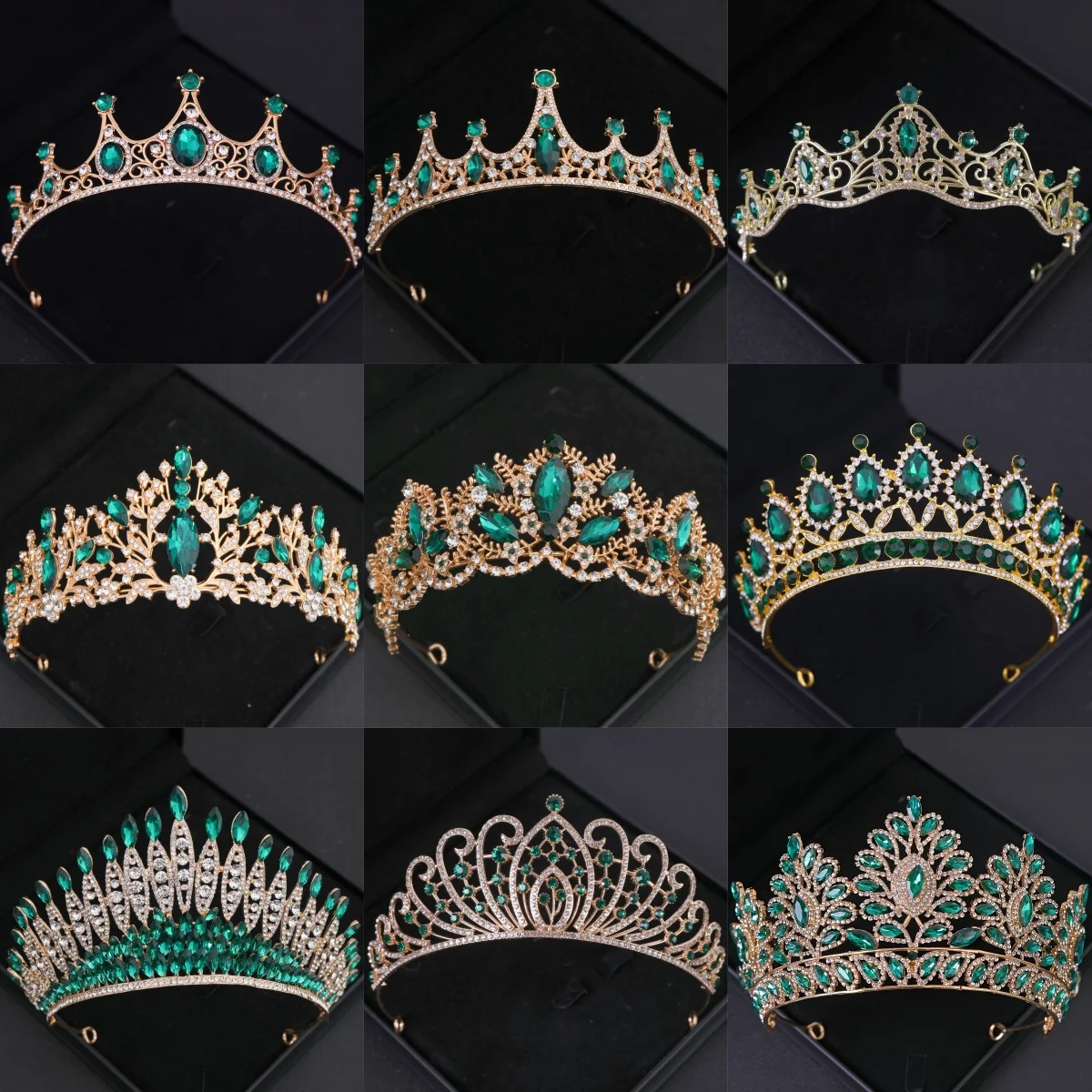 الأخضر كريستال تيارا تاج الأميرة حفلة موسيقية التيجان والتيجان النساء الإكليل الزفاف الزفاف إكسسوارات الشعر مجوهرات خوذة