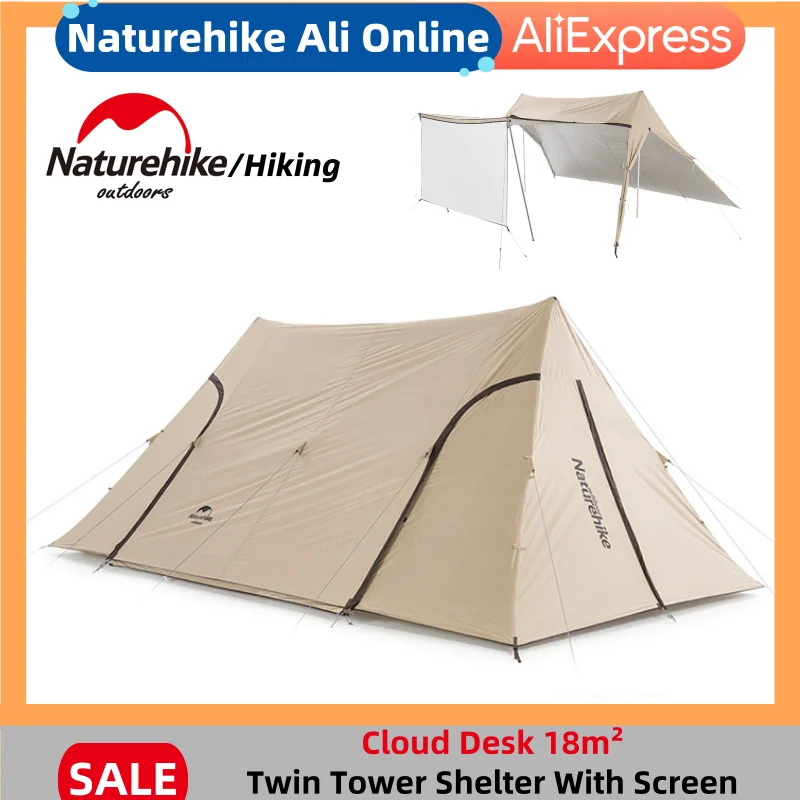 Naturehike Cloud Desk 150D Oxford Cloth Outdoor Canopy Camping Tent Sunscreen Awning Large Space Twin Tower Shelter With Screen