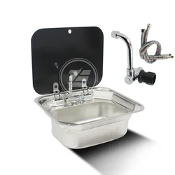 Aço inoxidável tampado pias, Lavatório à mão com tampa de vidro temperado, Caravan Camping Acessórios