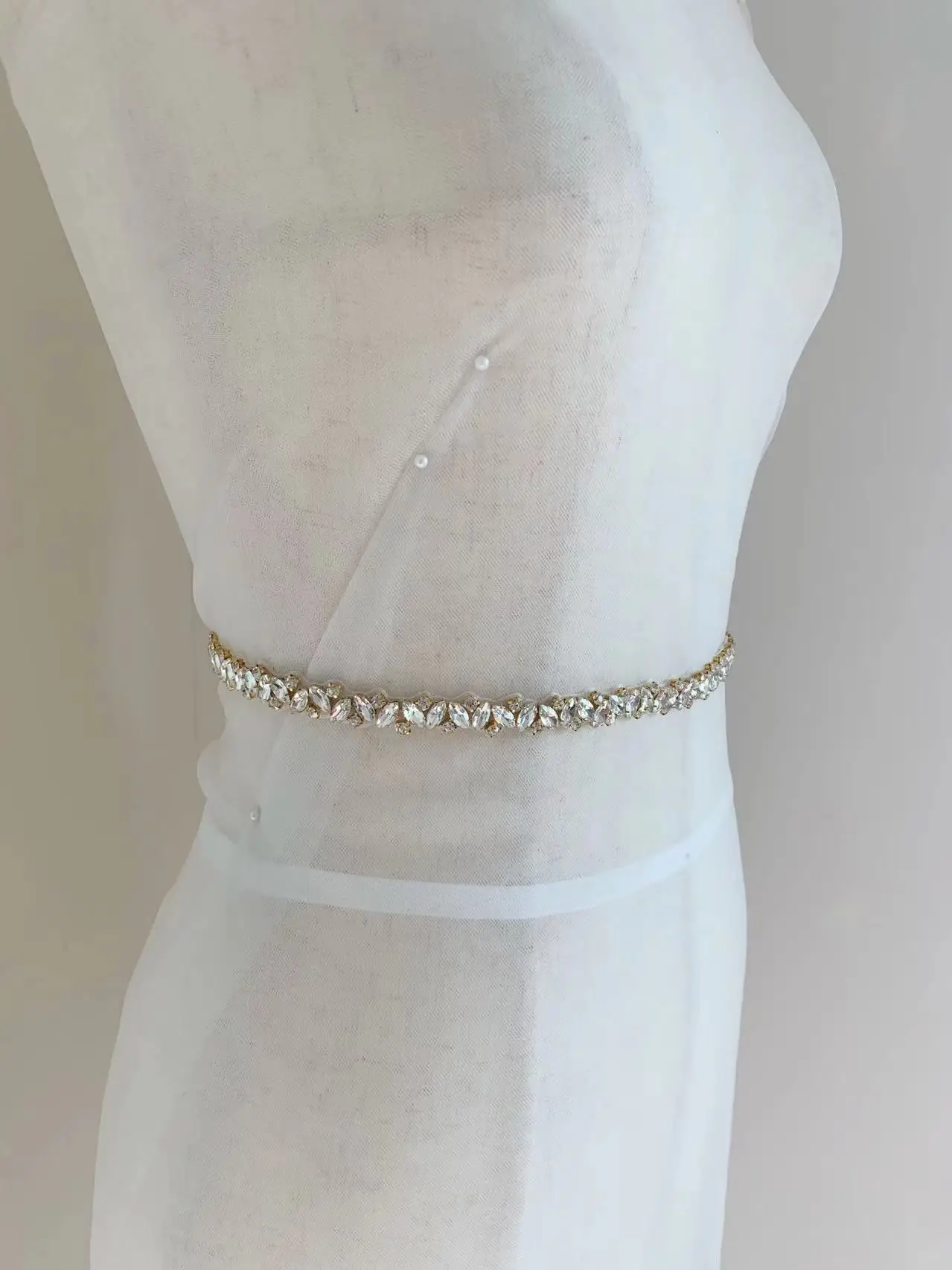 5 Yards Heavy Bead Golden Rhinestone Belt Ribbon for Bouquet,Bridal Sash,Flower Girl Basket,Silver Crystal,Rose Gold Diamond