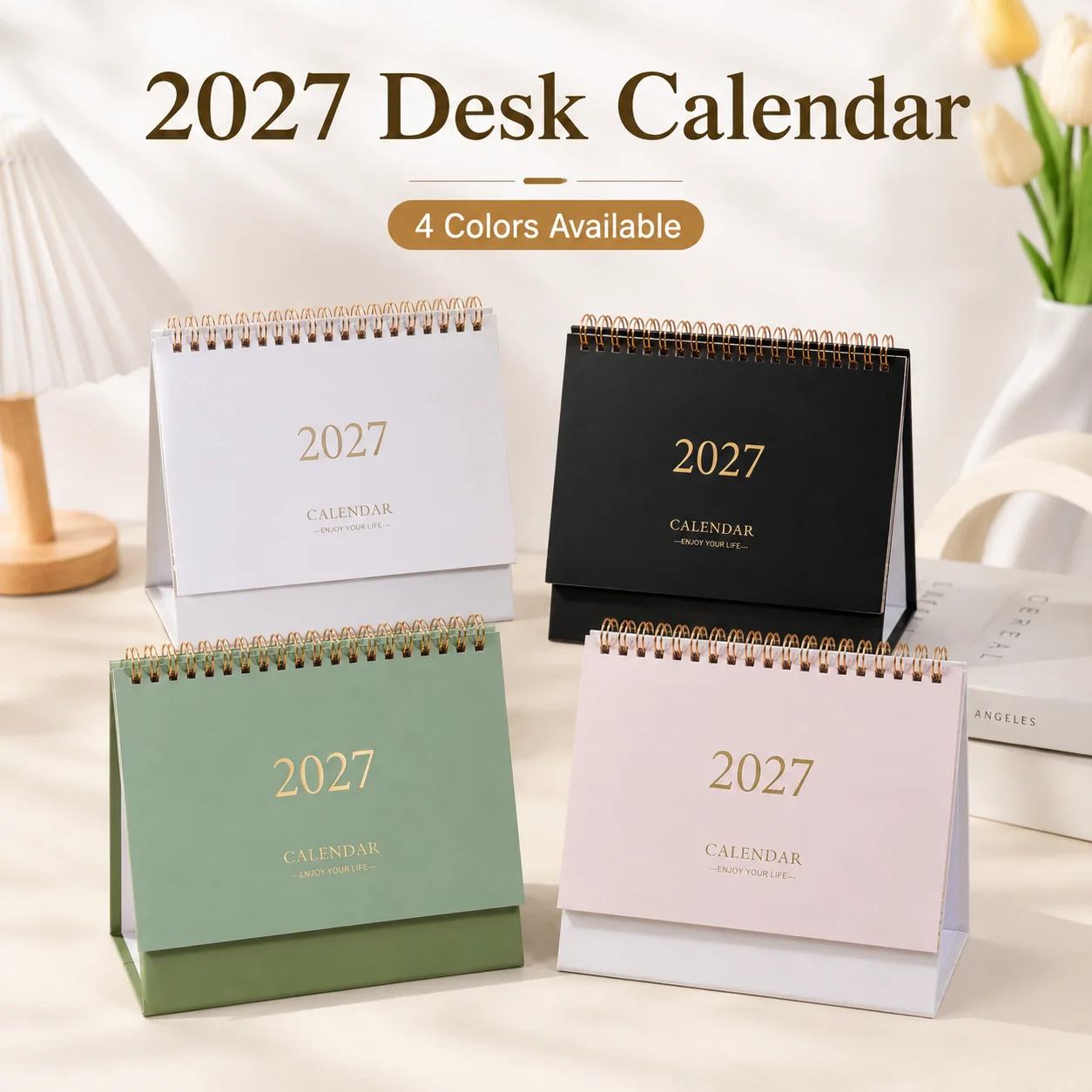 2027 Desk Calendar Spiral Bound Standing Table Calendar Desktop Planner for Office Home School Desk Organization
