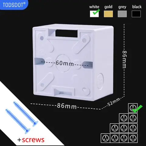 Caja de enchufe de interruptor blanca de 86 x 86 x 52 mm con tornillos, caja de conexiones de superficie de pared premium, caja de termostato blanca de montaje en pared de PVC