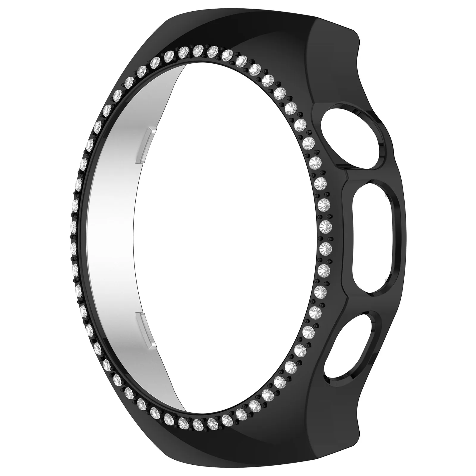 For Huawei Watch 5 42mm Watch Case Rhinestone Decor Hollow Electroplating PC Watch Cover - Black view 3