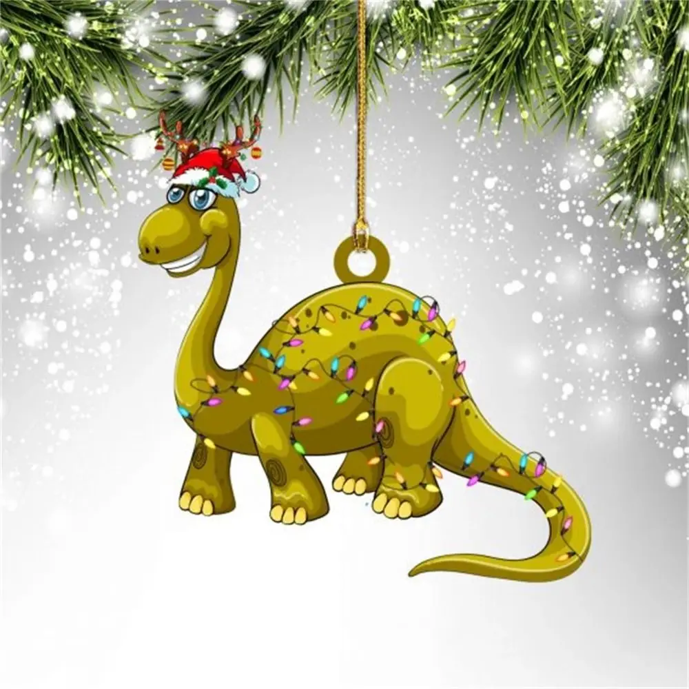 

2D Christmas Tree Dinosaur Pendant Decorative Acrylic Christmas Dinosaur Hanging Ornaments Dinosaur Pattern Cartoon
