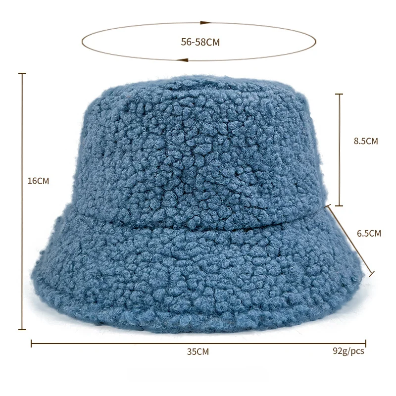 Winter Lamb Fleece Pot Hat for Men and Women Solid Color Warm and Cold Protection Teddy Plush Hat Bucket Hat Panama Men