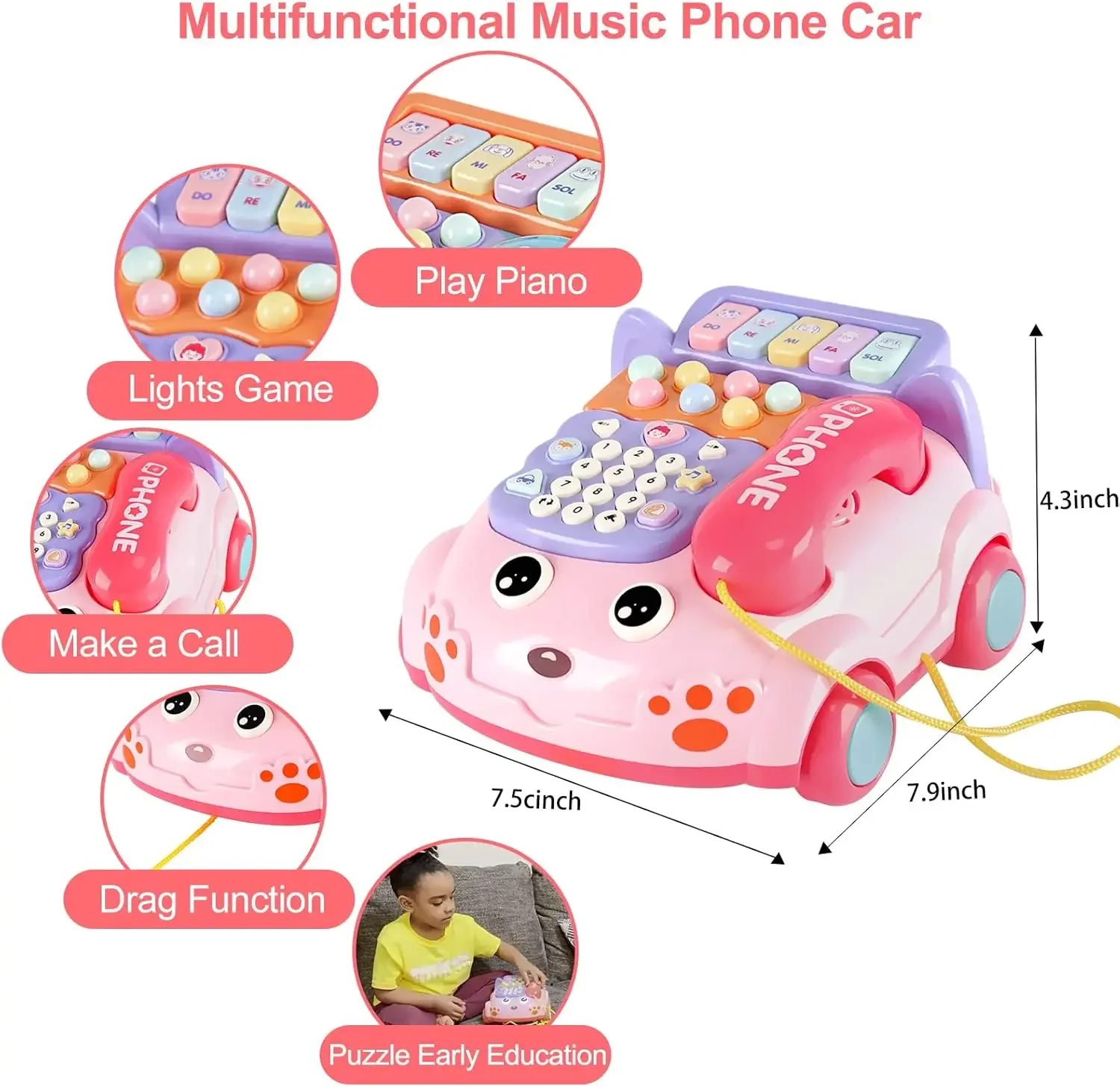 Juguetes para teléfono de bebé, teléfono para niños, dibujos animados, Piano para bebé, música, luz, teléfono de imitación para niños, teléfono móvil para niños, regalo interactivo