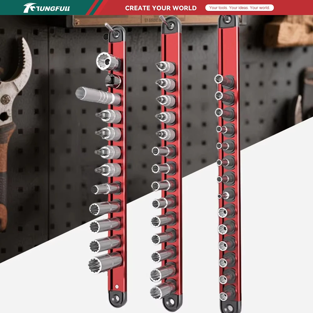 Magnetic Socket Organizer Rail Bar Tool Rack Wall Mounted Socket Rack for Garage Workshop Socket Wrench Storage