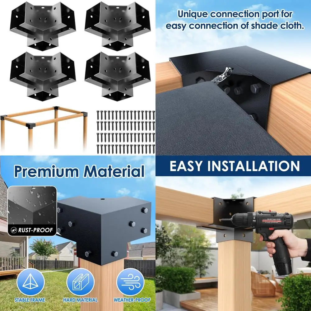 دعامات زوايا ثلاثية الاتجاهات 4 × 4 شديدة التحمل للبرجولات، تدعم الزاوية اليمنى سهلة التركيب للمراقبة الخارجية والعريشة الفناء #1