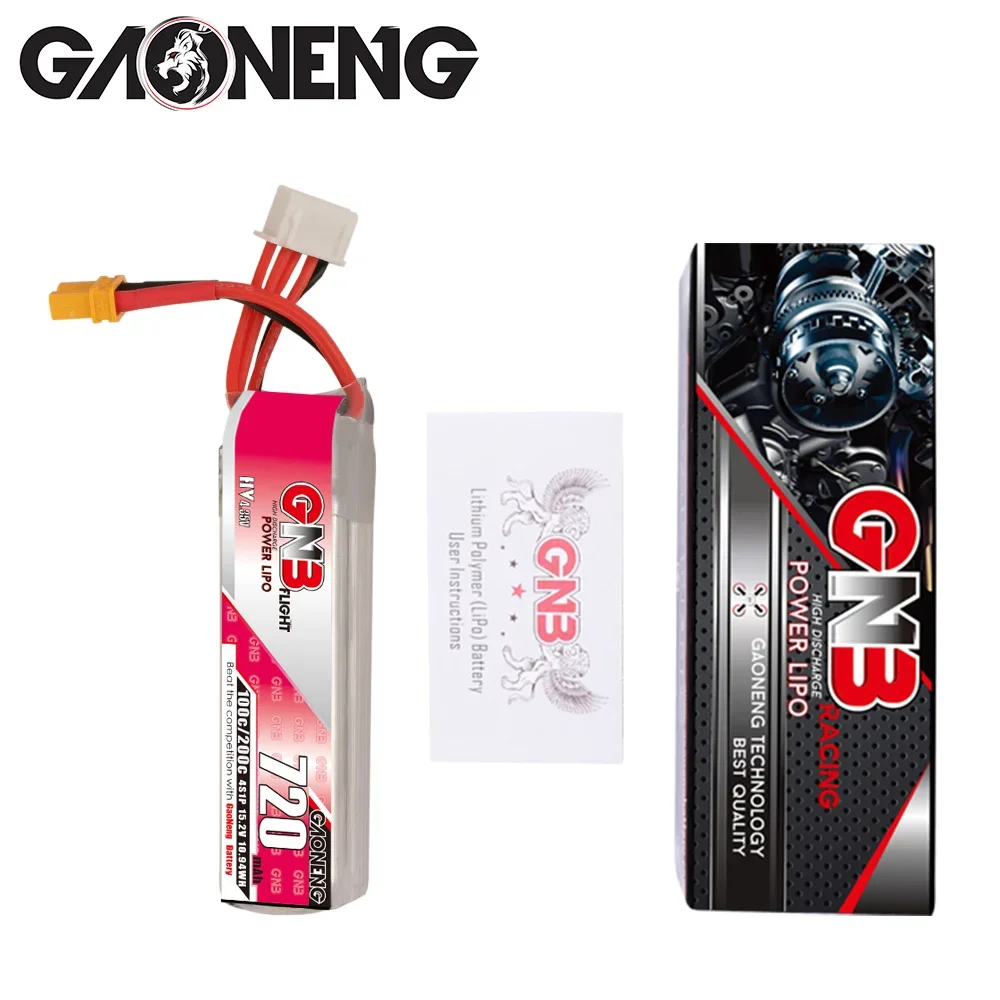 GNB 100C LiHV 720mAh 2S/7.6V 3S/11.4V 4S/15.2V Lithium Battery RC XT30 Plug Connector for FPV Racing Drone Tinywoop Frame Kit