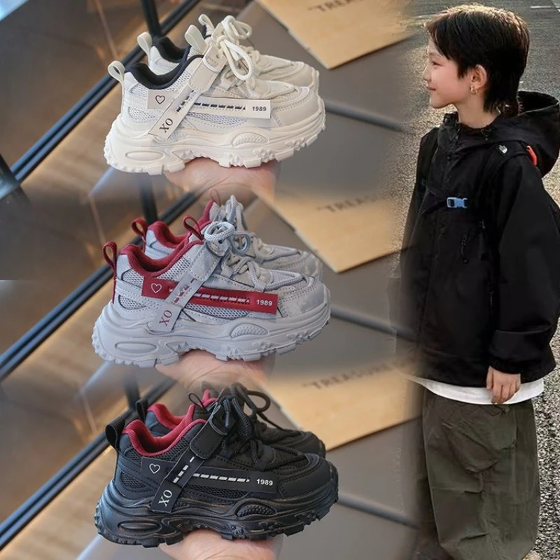 

Детские повседневные кроссовки для мальчиков и девочек, новинка 2026 года, весенние спортивные кроссовки на платформе, с мягкой подошвой, модные универсальные школьные кеды для детей