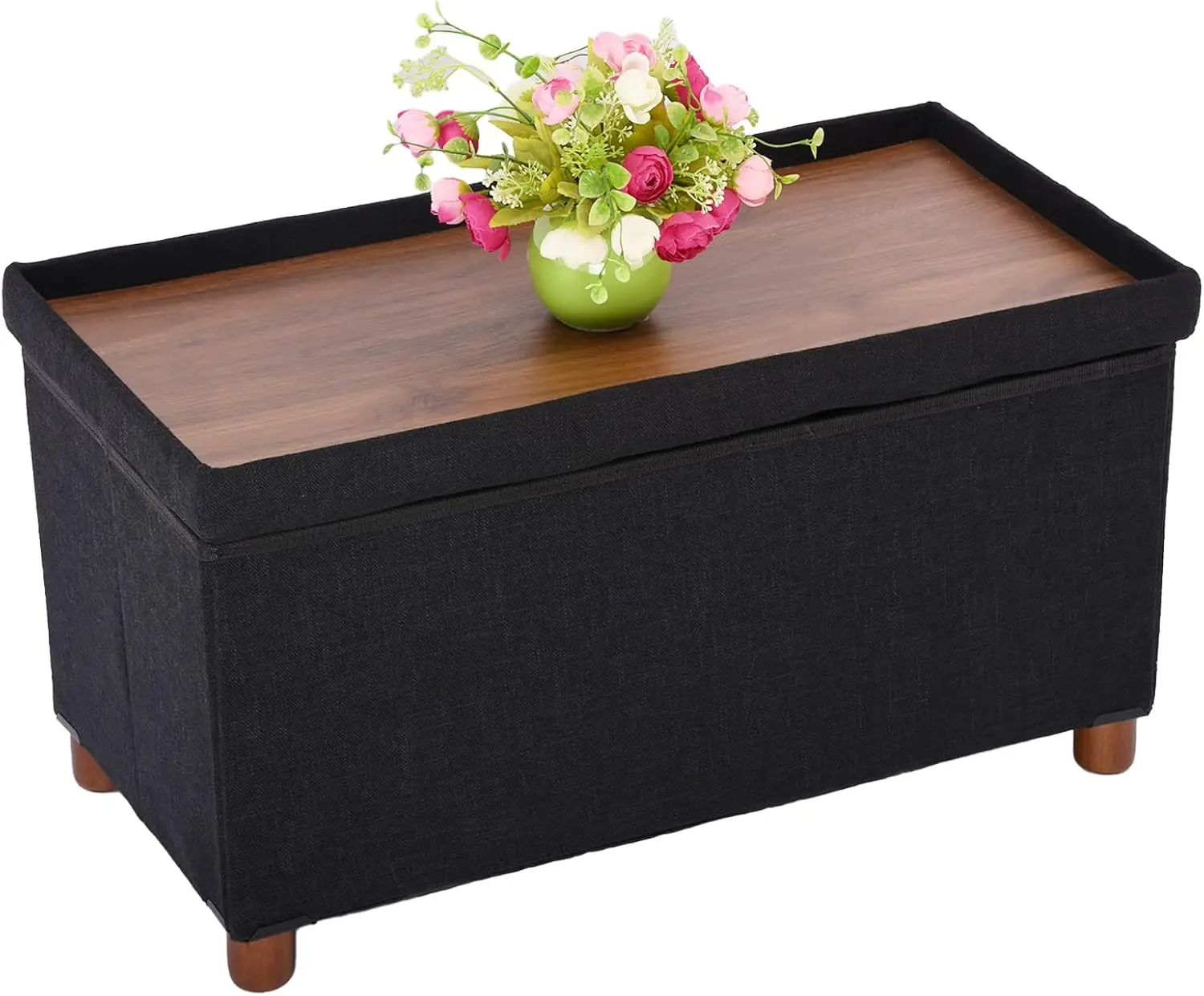 

30 Inches Storage Ottoman Bench, Storage Bench with Wooden Legs for Living Room Ottoman Foot Rest Removeable Lid