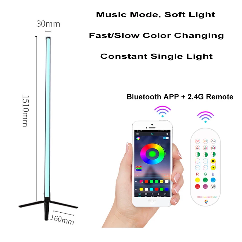 Lámpara LED de habitación con Bluetooth, luz de suelo RGBIC de 5V y 10W para pared del hogar, iluminación nocturna de esquina, sonido, música, Control por aplicación