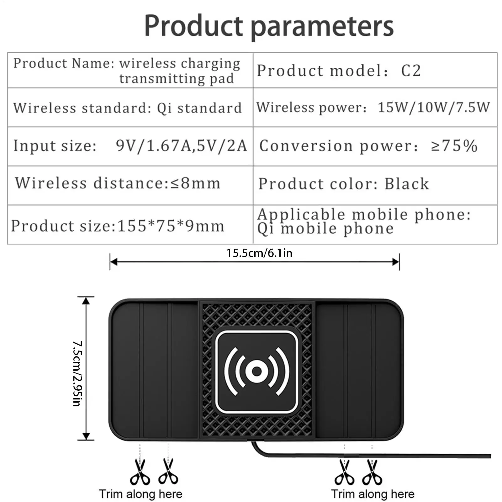 Car Wireless Charger Pad Auto Phone Charger Mat Fast Charging Device Vehicle Accessories For Phones Tablets Earphones Sedans