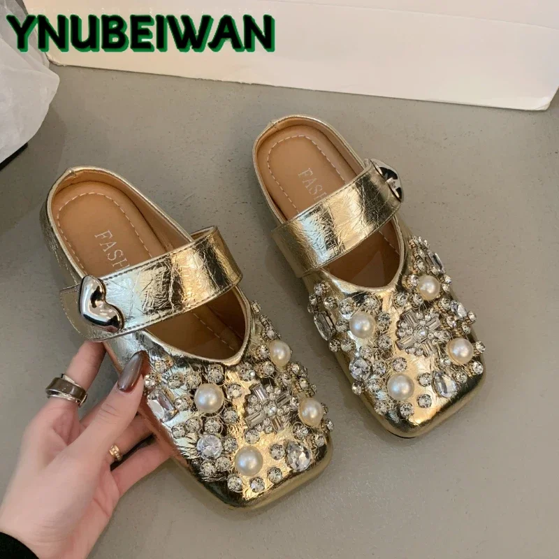 

Crystal Beaded Women Flats Mules Shoes New Summer Sandals 2025 Trend Slippers Casual Fashion Flip Flops Woman Slides Zapatos