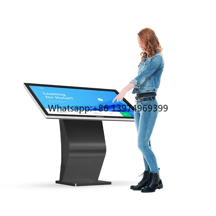 Floor Standing Marketing Business K Shape Information Inquiry Kiosk Interactive All in One PC Horizontal Touch Screen Kiosk