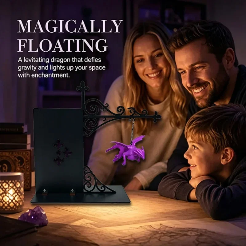 Hanging Floating Dragon Bookend Light LED Glowing Dragon Sculpture Night Lamp Gothic Bookshelf Decor Fantasy Home Ornament