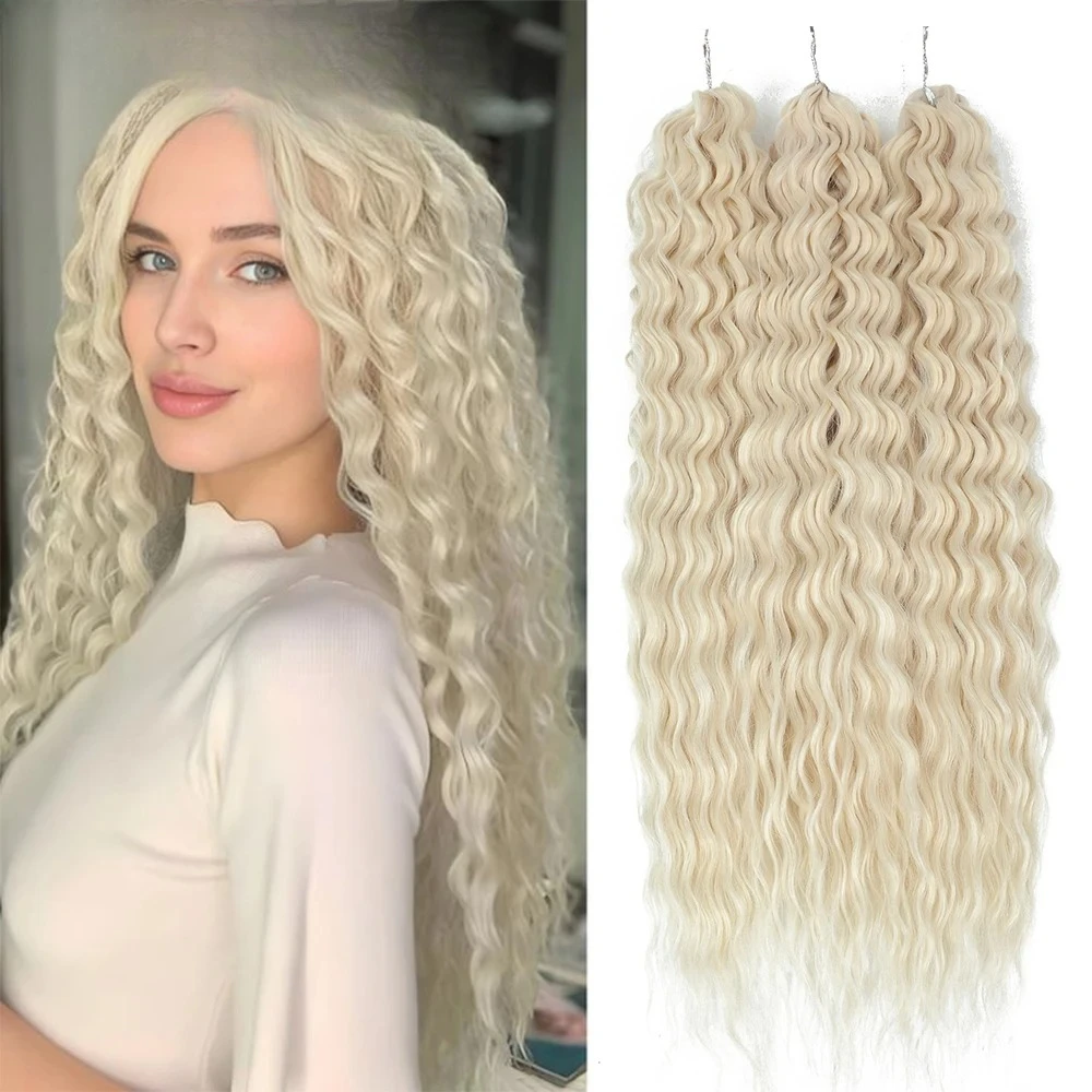 

3Pcs 300Grams 22Deep Water Twist Crochet Braids Curly Hair Piano Blond P12/16/613 Brown6# Braiding Gray 58# Bundles