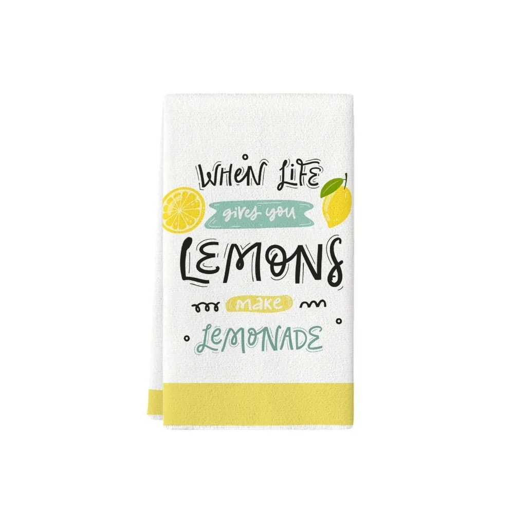 2pcs Water Absorbent Lemon Print Kitchen Towel Reusable Washable Kitchen Hand Towel Absorbent Summer Style Tea Towel Baking